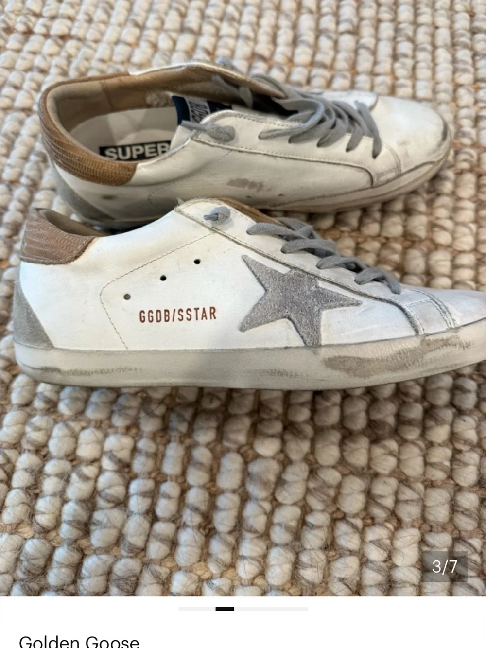 Golden Goose White Leather Sneakers with Gray Star and Tan Heel